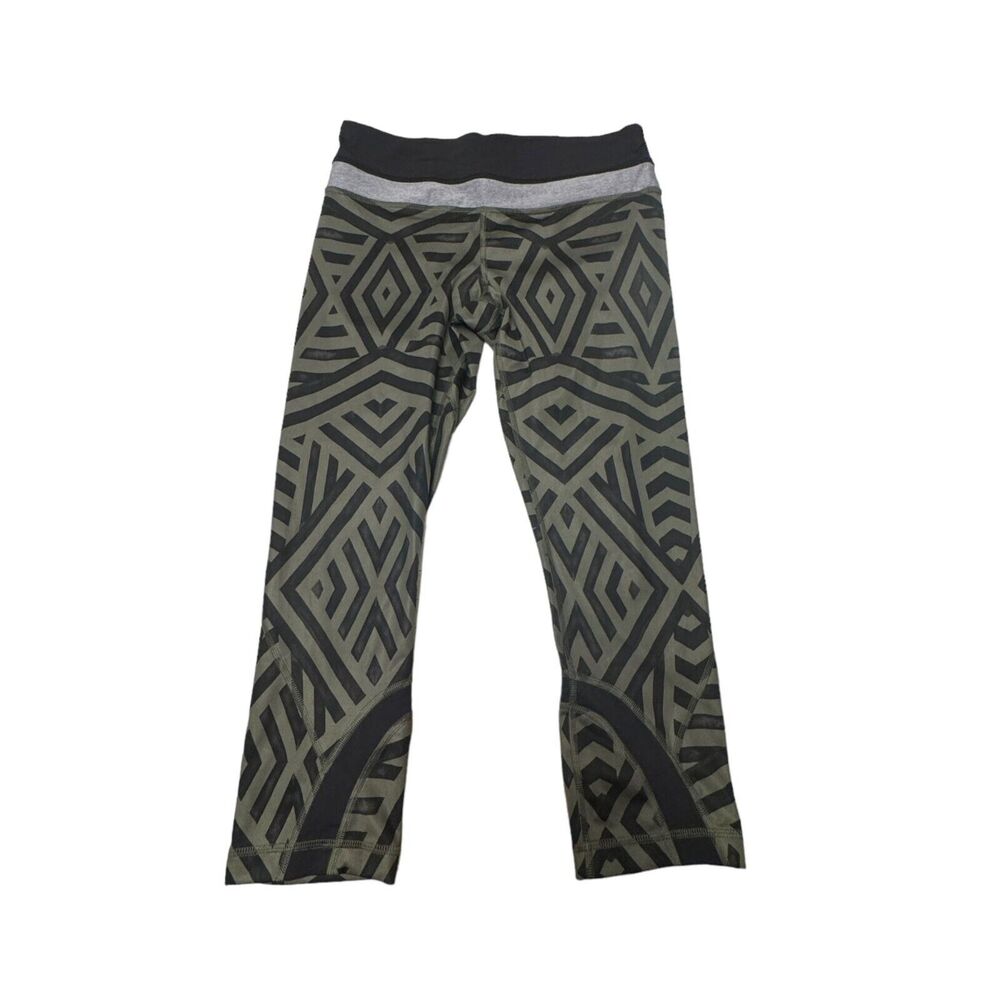 Lululemon Run Inspire Crop II Womens 6 Chevron Shuffle Fatigue Green Black Slate